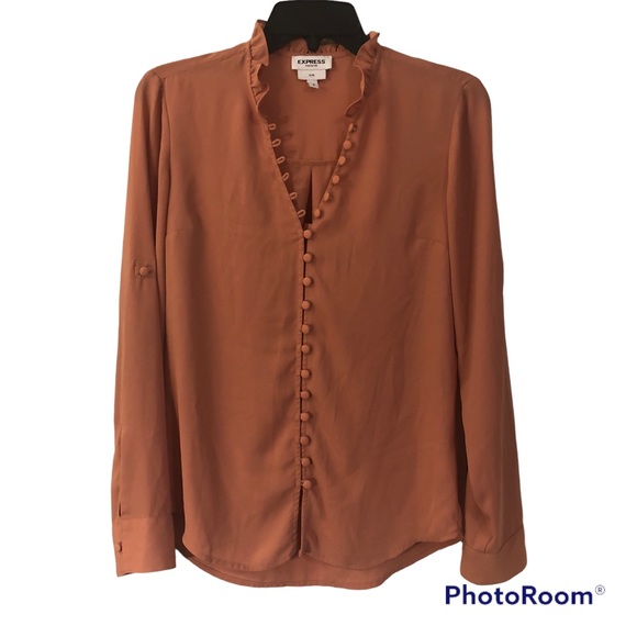 Express Tops - Express Portofino Slim Sz S Button Down Blouse w Ruffle Collar